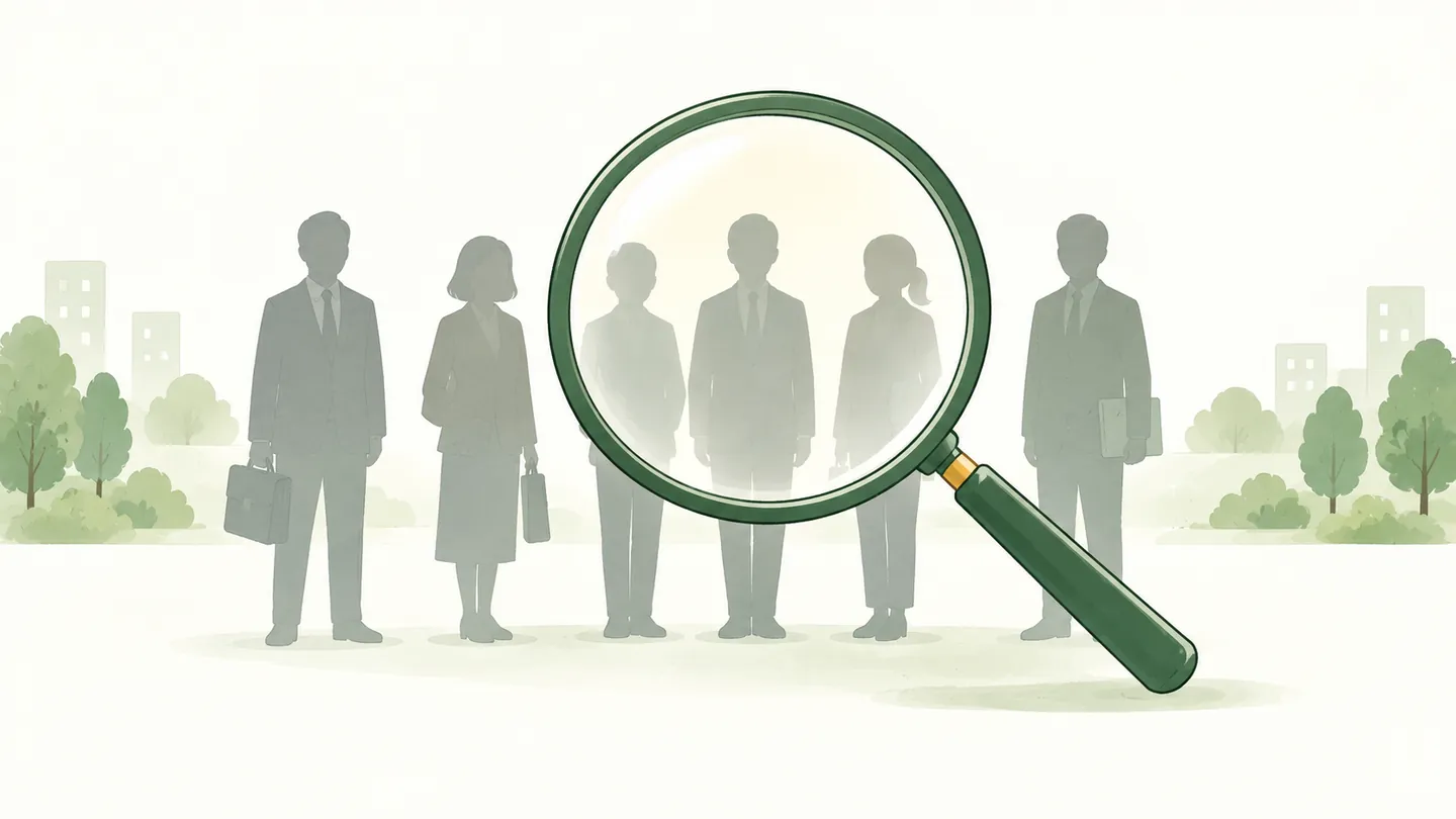 似た輪郭の人影が並び、虫めがねで覗いても誰が誰か見分けがつかない。